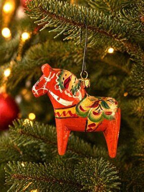 Vintage Swedish Dala Horse Ornament Red Folk Art Hand Painted 2 3/4"